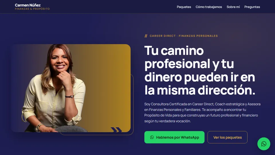 Portada del sitio de Carmen Núñez, Finanzas y Propósito